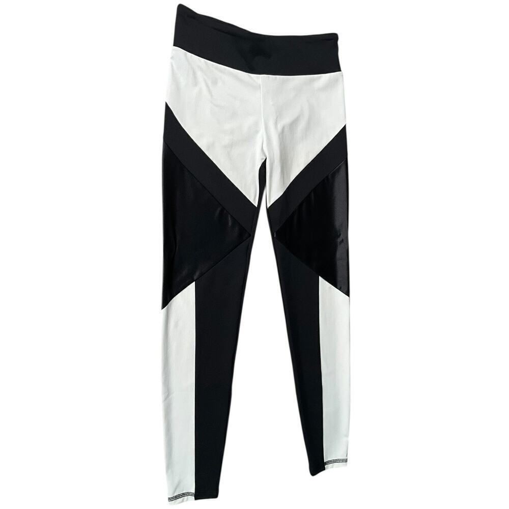 Lanston Sport Black & White Size Medium Leggings Active Medium Rise Drawstring